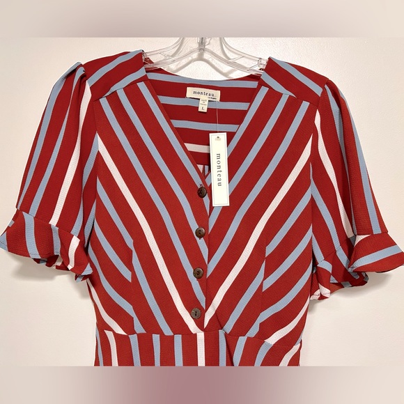 NWT! Rust Striped Fluted Sleeve Peplum Blouse - Picture 3 of 5